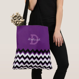 chevron stripes + name on purple tote bag