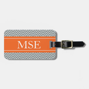Chevron Stripes Personalised Monogram Grey Orange Luggage Tag