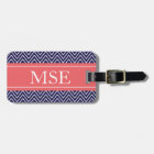 Chevron Stripes Personalised Monogram Navy Coral