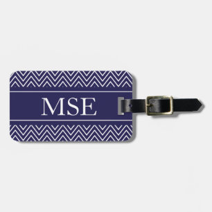 Chevron Stripes Personalised Monogram Navy White Luggage Tag