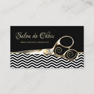 Chevron Stripes Salon Gold Hairstylist Scissors Business Card