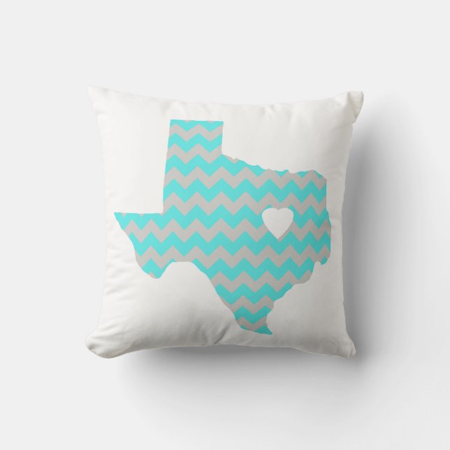 Chevron Teal and Grey Texas Throw Pillow (Front)
