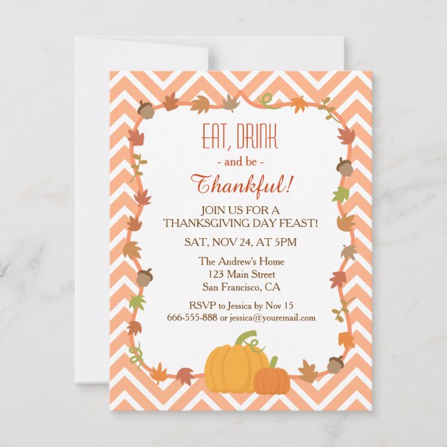 Chevron Thanksgiving Dinner Invitations (Front)