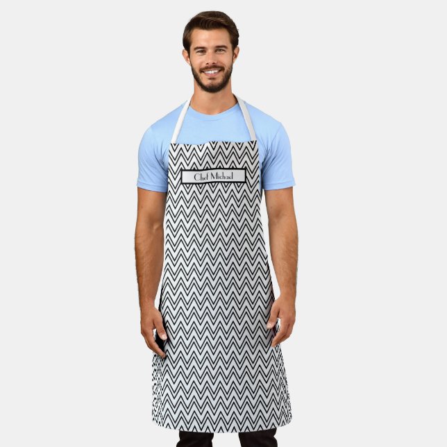 Chevron Thick Thin DIY Colours Black White SV Apron (Worn)