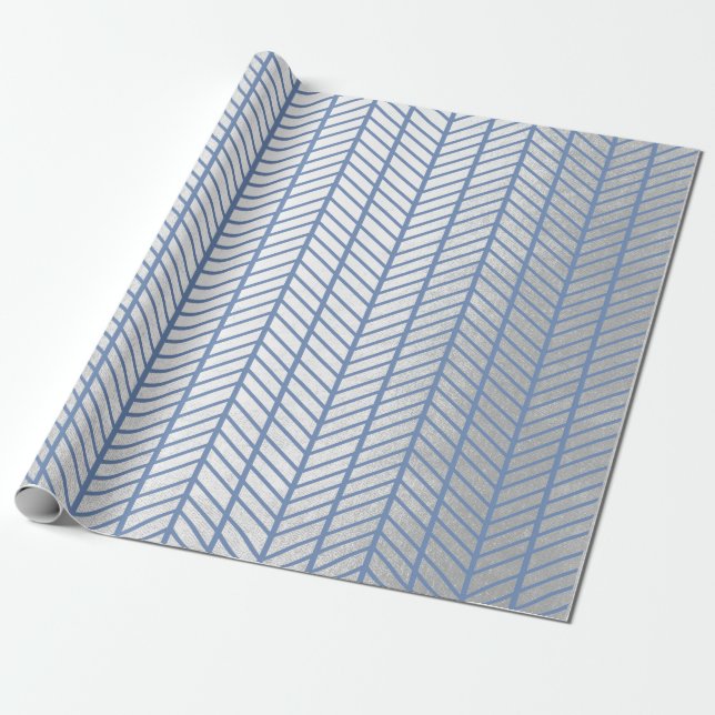 Chevron Tiffany Ocean Blue Gray Silver Navy VIP Wrapping Paper (Unrolled)