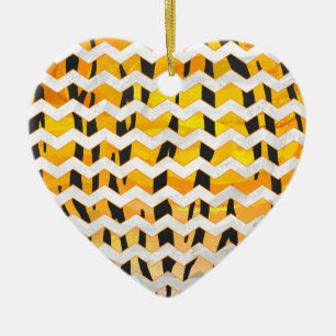 Chevron Tiger Black and Orange Print Ceramic Tree Decoration
