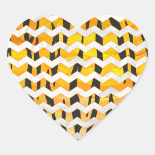 Chevron Tiger Black and Orange Print Heart Sticker