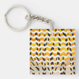 Chevron Tiger Black and Orange Print Key Ring