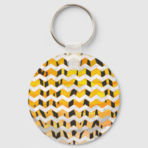 Chevron Tiger Black and Orange Print Key Ring