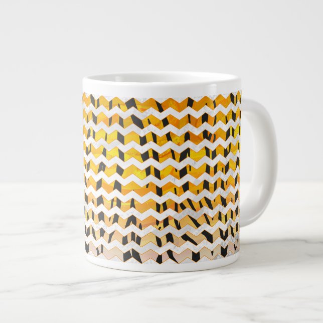 Chevron Tiger Black and Orange Print Large Coffee Mug (Front Right)