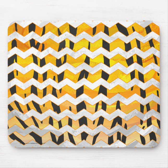 Chevron Tiger Black and Orange Print Mouse Mat (Front)