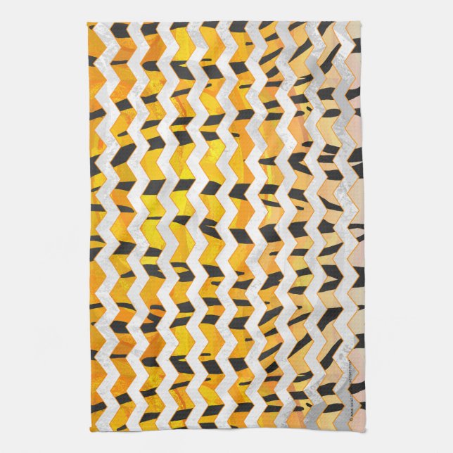Chevron Tiger Black and Orange Print Tea Towel (Vertical)