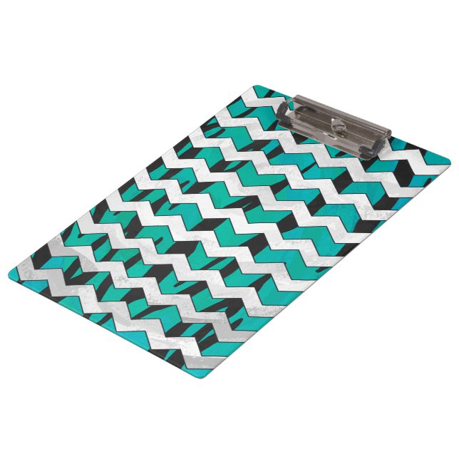 Chevron Tiger Black and Teal Print Clipboard (Angled)