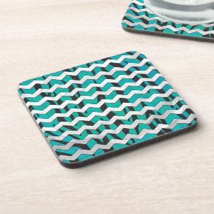 Chevron Tiger Black and Teal Print Coaster