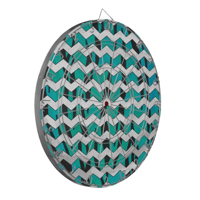 Chevron Tiger Black and Teal Print Dartboard (Front Left)