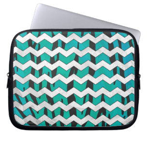 Chevron Tiger Black and Teal Print Laptop Sleeve
