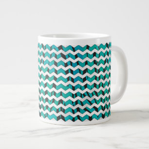 Chevron Tiger Black and Teal Print Large Coffee Mug