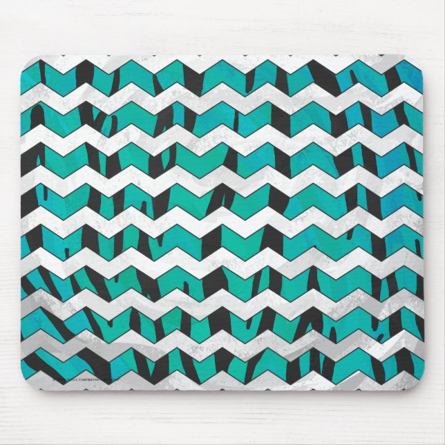 Chevron Tiger Black and Teal Print Mouse Mat (Front)