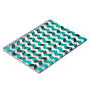 Chevron Tiger Black and Teal Print Notebook