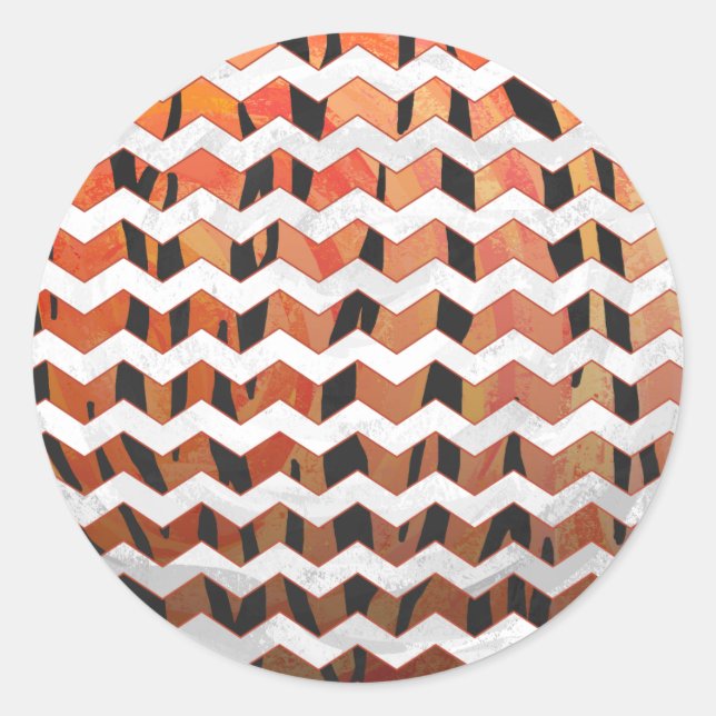 Chevron Tiger Hot orange and Black Print Classic Round Sticker (Front)
