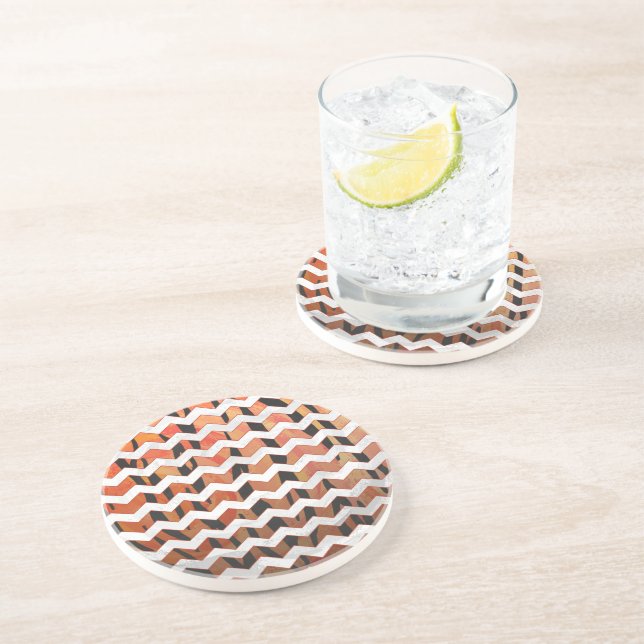 Chevron Tiger Hot orange and Black Print Coaster (Side)