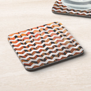 Chevron Tiger Hot orange and Black Print Coaster