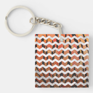 Chevron Tiger Hot orange and Black Print Key Ring