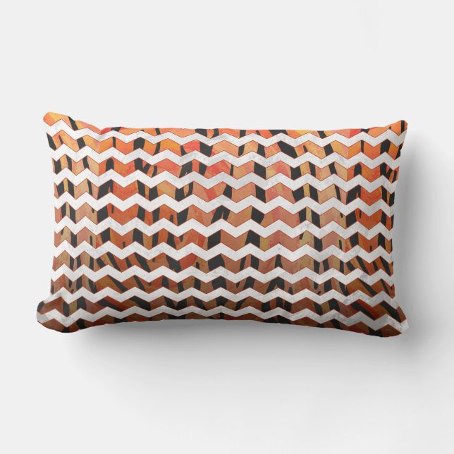 Chevron Tiger Hot orange and Black Print Lumbar Cushion (Front)