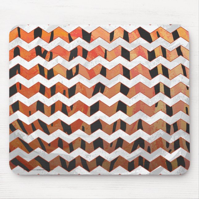 Chevron Tiger Hot orange and Black Print Mouse Mat (Front)