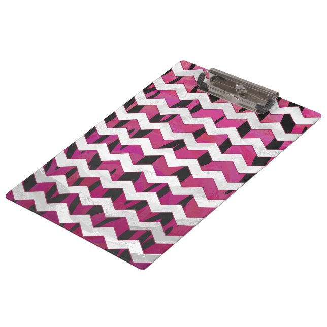 Chevron Tiger Hot Pink and Black Print Clipboard (Angled)
