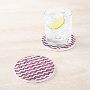 Chevron Tiger Hot Pink and Black Print Coaster