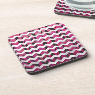 Chevron Tiger Hot Pink and Black Print Coaster