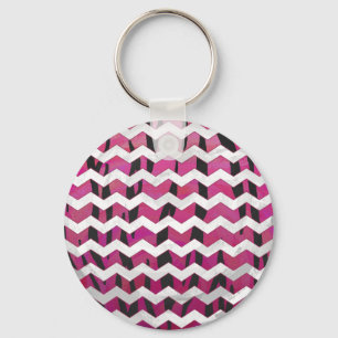 Chevron Tiger Hot Pink and Black Print Key Ring