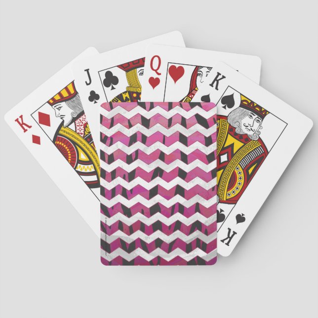 Chevron Tiger Hot Pink and Black Print Playing Cards (Back)