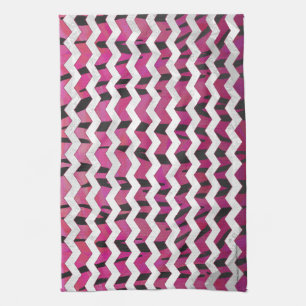 Chevron Tiger Hot Pink and Black Print Tea Towel