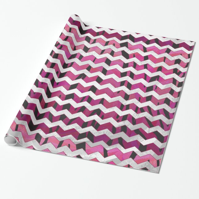 Chevron Tiger Hot Pink and Black Print Wrapping Paper (Unrolled)