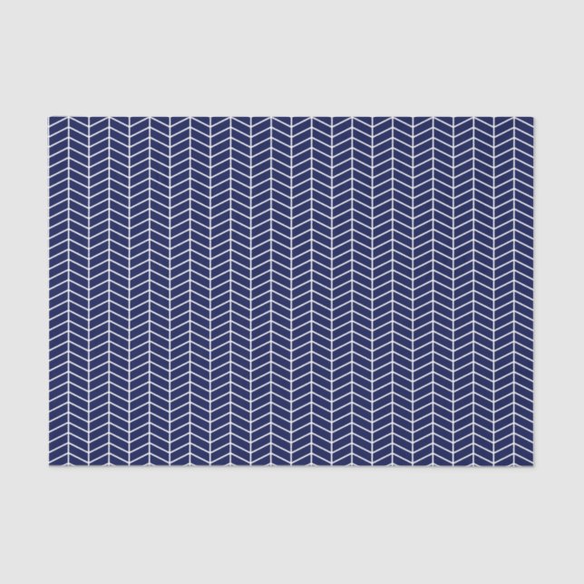Chevron Tissue Paper - White on Navy Blue (Front)