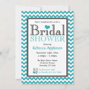 Chevron Turquoise & White Bridal Shower Invitation