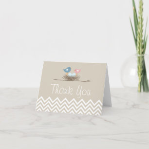 Chevron Twin Boys Bird's Nest Thank You Card