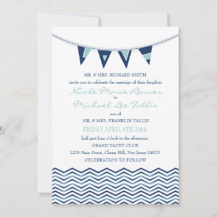 Chevron Waves with Nautical Love Banner Invitation