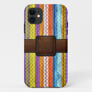 Chevron Wood Brown Leather Look iPhone 11 Case