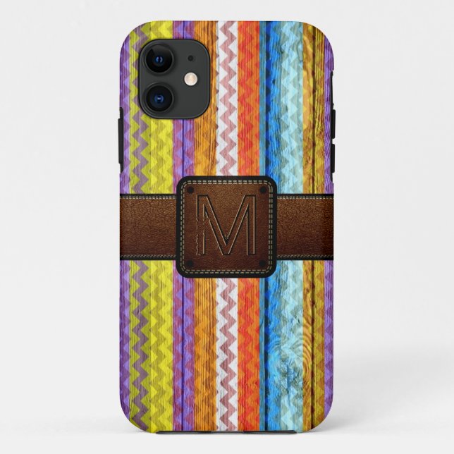 Chevron Wood Brown Leather Look Case-Mate iPhone Case (Back)