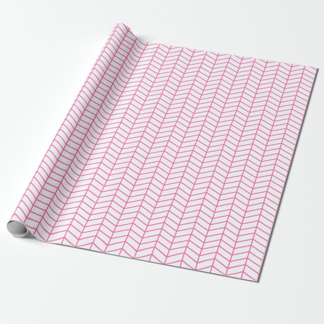 Chevron Wrapping Paper - Pink on White (Unrolled)