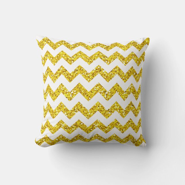 Chevron Yell Glitter Stripe Zig Throw Couch Pillow (Front)
