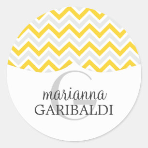 Chevron Yellow and Modern Personalised Classic Round Sticker