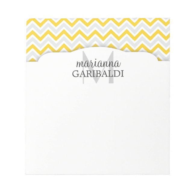 Chevron Yellow and Modern Personalised Notepad (Front)