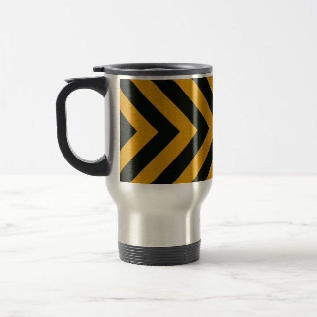 Chevron Yellow Black Hazard Stripes Travel Mug (Left)