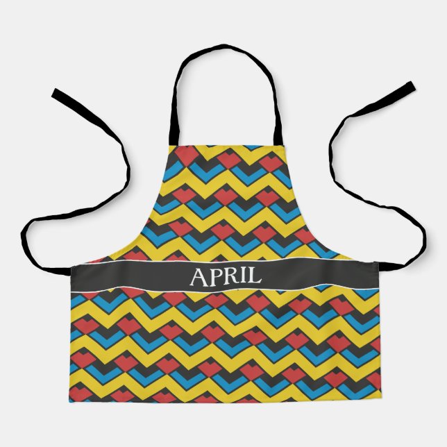 Chevron Yellow Blue Minimal Pattern Apron (Front)