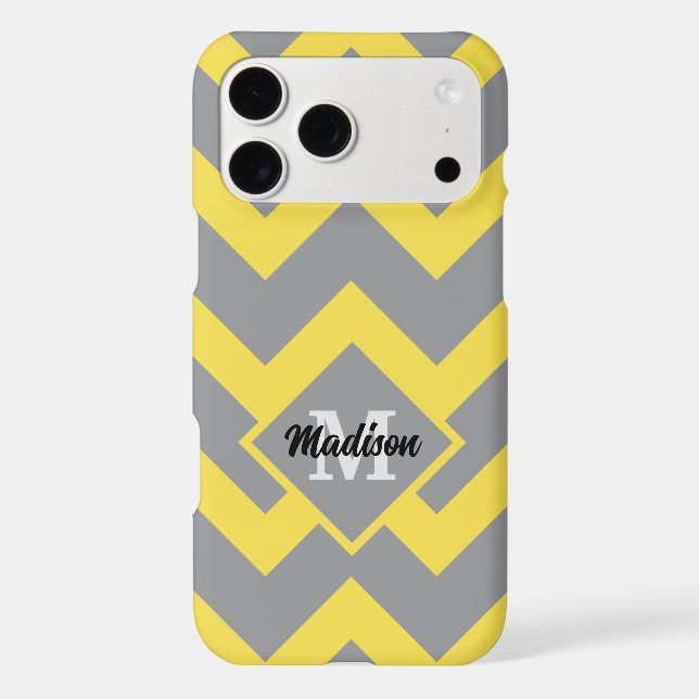 Chevron yellow grey pattern lines stripes Monogram (Back)