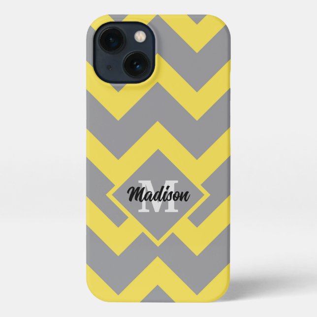 Chevron yellow grey pattern lines stripes Monogram iPhone Case (Back)